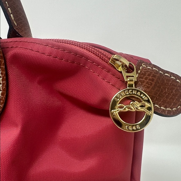 Longchamp red top handle mini le pliage handbag brown leather bag foldable - Picture 7 of 12